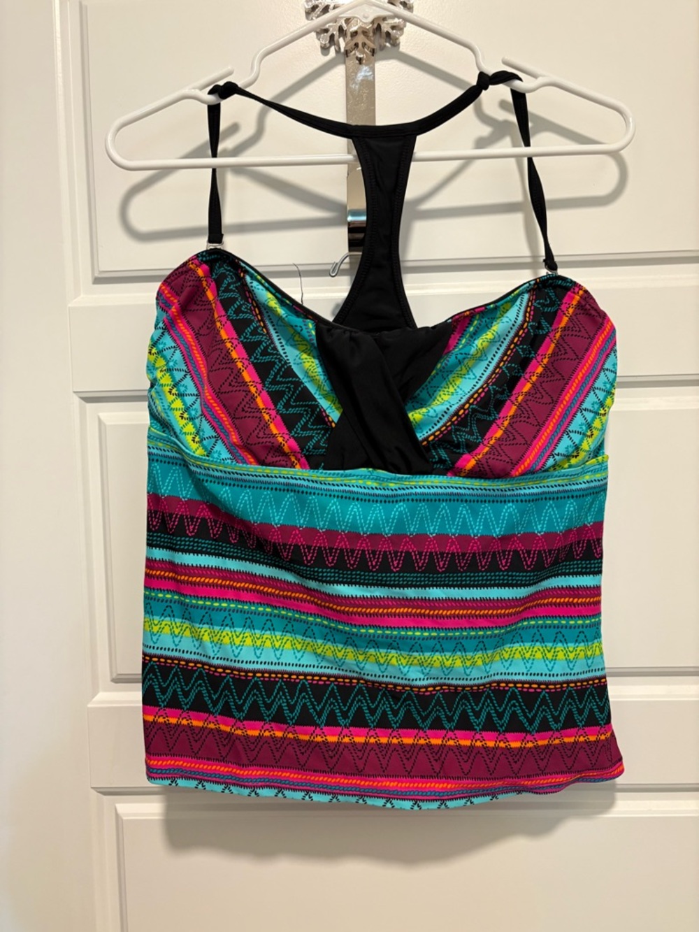 Athleta Multi-Color Striped Tankini set in Turquoise, Magenta & Black